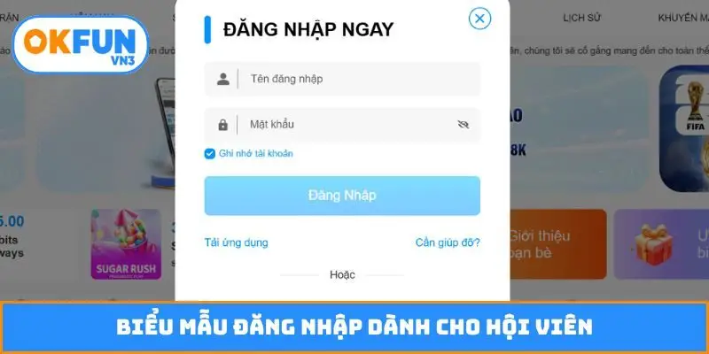 Biểu mẫu đăng nhập dành cho hội viên