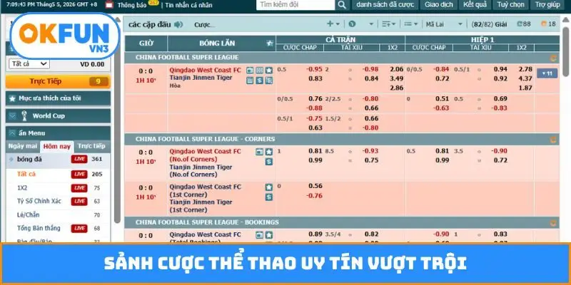 Sảnh cược thể thao uy tín vượt trội